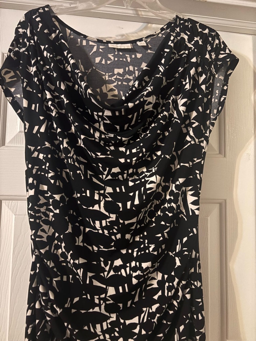 New York & Company Black and White Abstract Print cowl neck shirt